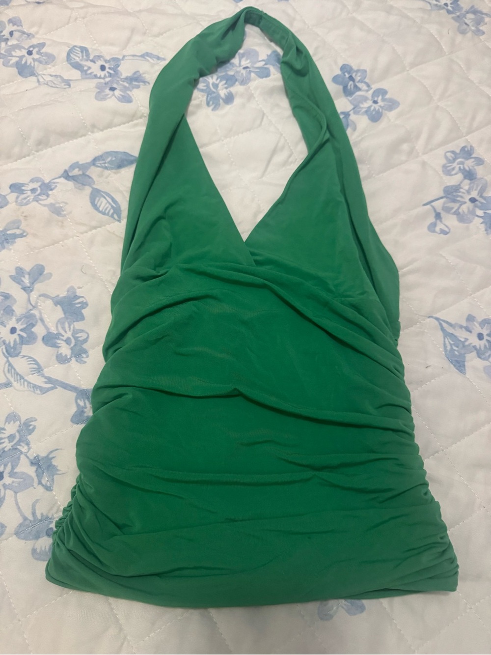 Green Halter Ruched Tank Top